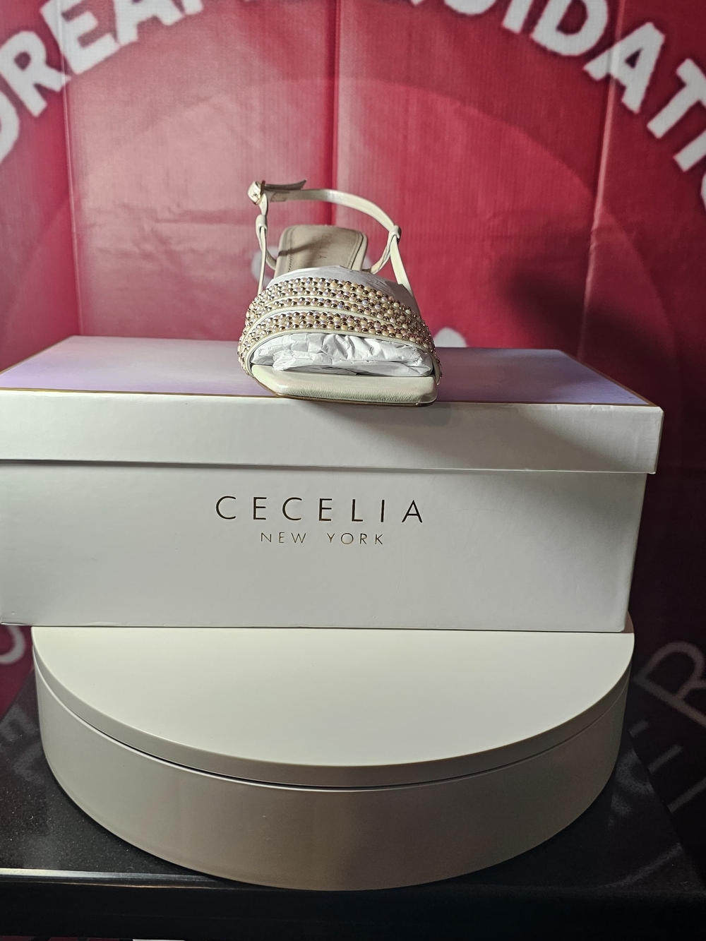 Cecelia New York Women's Cream Embellished Slingback Sandal Size 7.5 M